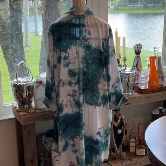 FREE SHIPPING-Melissa McCarthy 2XL Duster Kimono Blue Watercolor Teal Green - Picture 3 of 8